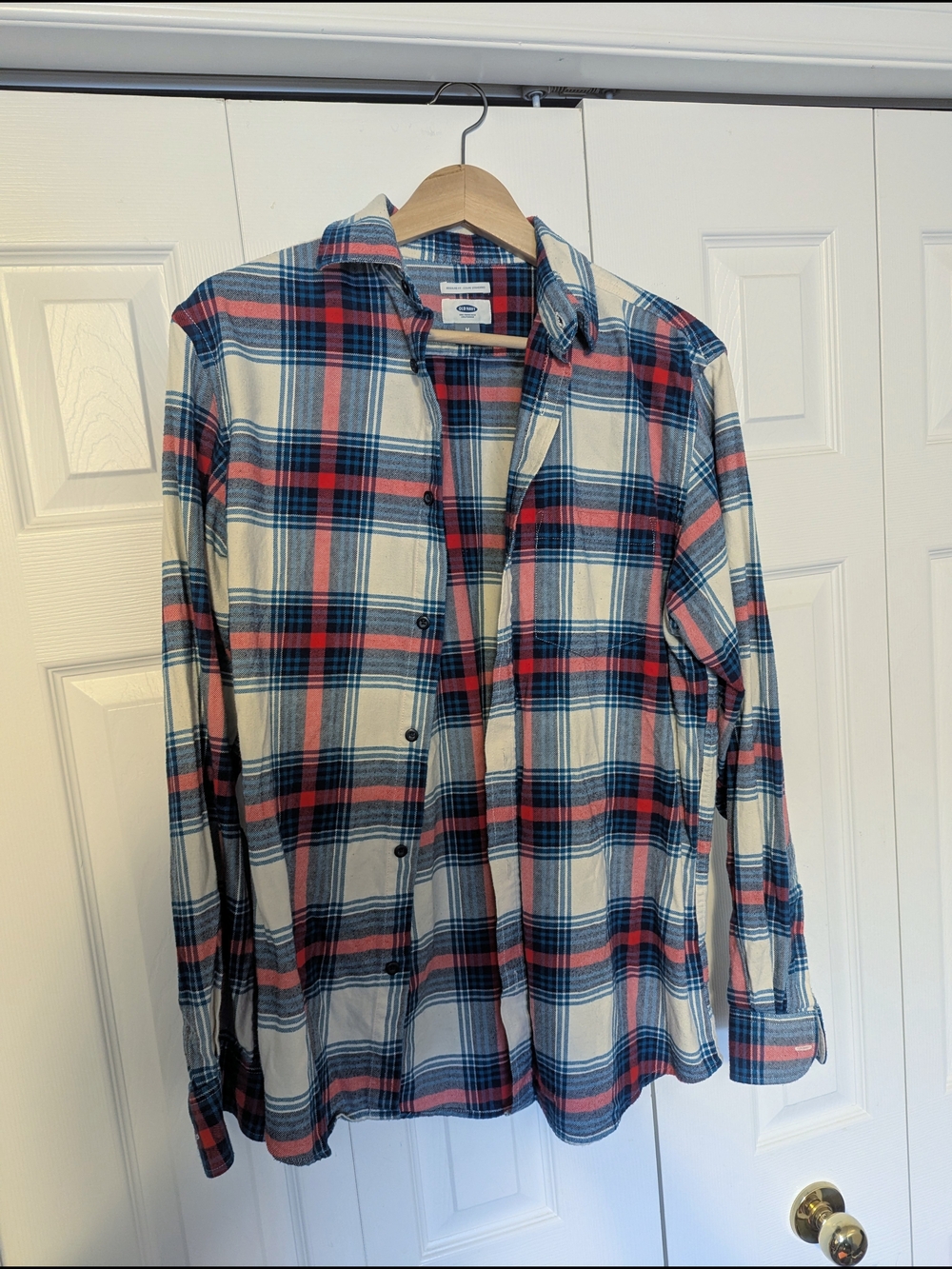 Men's Flannel Shirt in White, Navy & Red